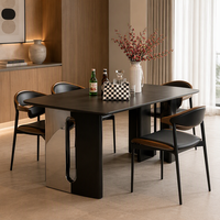 Ensemble table et chaises de salle à manger réglables en acier et dalle de roche, style minimaliste italien