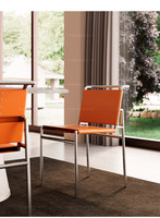 Chaise de salle à manger italienne minimaliste en acier inoxydable et cuir, design moderne, mobile, imperméable, pour la maison et l'hôtel