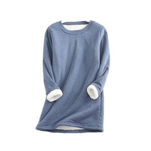 Sudadera Larga de Mujer con Forro de Sherpa Cálido, Cuello Redondo, Estilo Deportivo, Informal, para Invierno, con Logotipo Frontal, Antibolitas, Venta al Por Mayor - Product Image 4