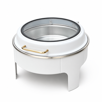 Plat à chafing rond de luxe doré en acier inoxydable avec couvercle en verre pour buffet, idéal pour l'hôtellerie, la restauration et les mariages