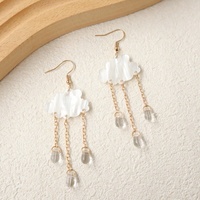 Boucles d'oreilles pendantes en acrylique avec pampilles nuage marbré blanc et perles transparentes en forme de goutte de pluie, bijoux élégants pour femme, cadeau