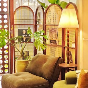 Retro Style Movable Rattan Folding <b>Screen</b> Wood Frame Living Room <b>Bedroom</b> Entryway Partition Bookshelf Display Storage Divider - Product Image 3