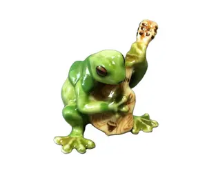 Miniature Figurine Ceramic Guitar Frog Musical