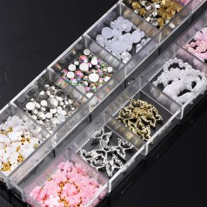 12-Grid Long <strong>Strip</strong> Box 3D Nail Art Decorations Bowknot Heart Five-Petal Flower Pearl <strong>Resin</strong> Plastic Butterfly Nail Charms Alloy - Product Image 4