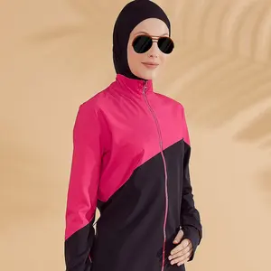 Traje de baño islámico caliente hijab modesto Patchwork traje de baño mujer musulmana medio cubierto traje de baño