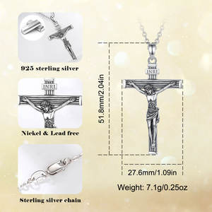 <span class=keywords><strong>Collana</strong></span> con Pendente a Croce Crocifisso Gesù Inri in <span class=keywords><strong>Argento</strong></span> Sterling 925 Merryshine, Stile <span class=keywords><strong>Antico</strong></span> Religioso Cristiano, Personalizzabile all'Ingrosso - Product Image 6