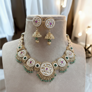 Conjunto de Rajwadi chapado en oro de primera calidad para mujer, collar clásico con pendientes, conjunto de joyería de moda de diseñador para boda - Product Image 1