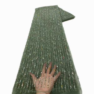 Ni. ai בד תחרה עם חרוזים אופנה חדשה יוקרה לבן כלה חתונה tullle רשת בדים עם פנויים ופנינים - Product Image 6