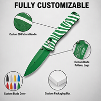 Couteau pliant EDC Fanstoon à motif tendance, verrouillage à axe, ouverture à une main, motif personnalisé imprimé, couteau de poche utilitaire pour le camping