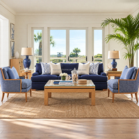 Canapé trois places rembourré bleu de style américain haut de gamme, confortable pour salon de villa en bord de mer