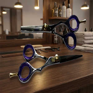 Juego de tijeras de peluquería profesional ASAP, sostenible, negro mate, recubierto de polvo, hoja recta ajustable, diseño de alta Pakistán - Product Image 1