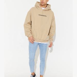 100% haute qualité coton surdimensionné pull à capuche pour hommes Beige couleur impression personnalisée broderie chaud solide motif à capuche - Product Image 2