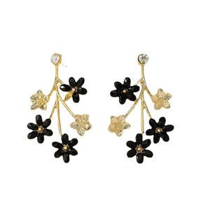 Pendientes colgantes de racimos de flores de forma ramificada con textura de Metal, nuevo diseño, Pendientes colgantes de árbol de flor de piedra negra a la moda - Product Image 6