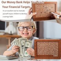 Tirelire en bois pour enfants et adultes, coffre-fort à monnaie en bois avec compte à rebours et objectif d'épargne, cadeau pour enfants
