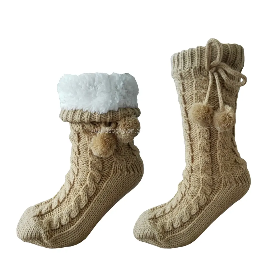 Mulheres cabo malha camisola casa chinelo interior chinelo de inverno aconchegante e confortável meias chão com garras