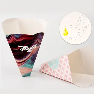 Logo Printed Custom Cone Paper Bubble Waffle Crepes Box Container Packaging Boxes Wax Coated