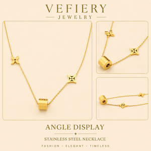 Collier long en forme de Y géométrique en acier titane couleur or pour femmes - Product Image 4