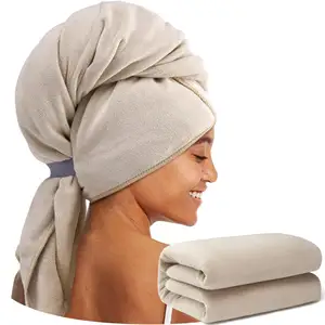 100% Microfiber Hair Towel Wrap with Elastic Super Absorbent Hair Care Towel Warp Large Curly Hair Towel for Women