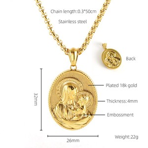 Collares de Acero Inoxidable con Colgante de la Virgen María y Jesús, Joyería de Moda Religiosa Cristiana con PVD de 18K para Mujer y Hombre - Product Image 6