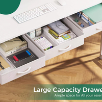 Bureau d'ordinateur blanc moderne avec tiroirs en tissu et étagères de rangement Table d'ordinateur de bureau en forme de L avec support CPU