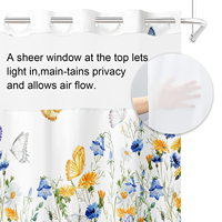 Rideau de Douche Double Couche de Luxe avec Doublure Amovible Imprimé 3D Motif Floral et Papillons Aquarelle Durable Respirant Imperméable