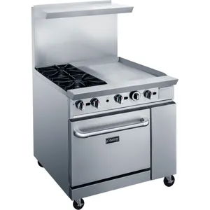 Hot Sell Gas 2 Hot Plates 2 Griddle 1 Oven Multi-Functional Free Standing Oven Gas Type Ranges Kitchen Equipment