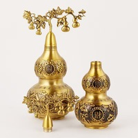 Ornement en laiton antique en forme de gourde chinoise avec motif traditionnel Fu Lu Hulu, artisanat décoratif Feng Shui pour la maison, le bureau ou comme cadeau