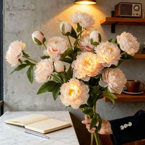 Flor Artificial de Peônia Branca e Rosa de Alta Qualidade com 3 Cabeças, Toque Real, Feita à Mão para Casamento, Dia das Mães, Sonho Romântico para o Lar - Product Image 5