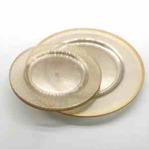 Échantillon gratuit de service de vaisselle en plastique jetable robuste de qualité supérieure plat rond à paillettes dorées - Product Image 5