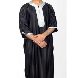 摩洛哥男士穆斯林刺绣男士伊斯兰服装固体阿拉伯沙特时尚伊斯兰服装