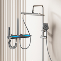 Ensemble de douche mural haut de gamme 4216 en aluminium avec affichage numérique LED à 4 fonctions, touches de piano et étagère, pour salle de bain d'hôtel