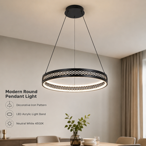 Lámpara de araña moderna de hierro con anillo redondo, LED regulable con control remoto, tricolor, 60 cm, para decoración de interiores, comedor y sala de estar. - Product Image 2