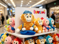 Adorable peluche singe en peluche douce et moelleuse avec accessoire en jean bleu pour cadeau promotionnel, peluche singe personnalisée