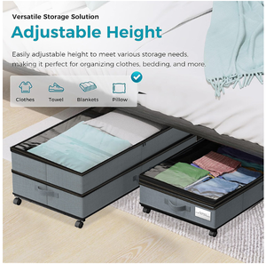 Extensible Square Under-Bed <b>Storage</b> Rollable Containers Clear Lid Foldable Bed Drawer 90L Capacity Fabric Shoe Organizer - Product Image 3