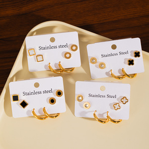 MW Trendy <strong>Fine</strong> Non-Fading <strong>Earrings</strong> Wholesale Stainless Steel Four-Leaf Clover Five-Petal Flower Butterfly Stud <strong>Earrings</strong> Set - Product Image 2