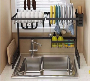 Étagère de cuisine en acier inoxydable à 2 niveaux, sur l'évier, extensible, type séchoir à vaisselle pour le rangement des plats et des bols - Product Image 5