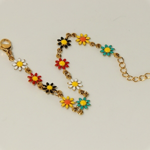 Boho Colorful Daisy <b>Flower</b> Enamel Bracelet 18K Gold Plated Stainless Steel <b>Sweet</b> Floral Bracelet For Women - Product Image 6