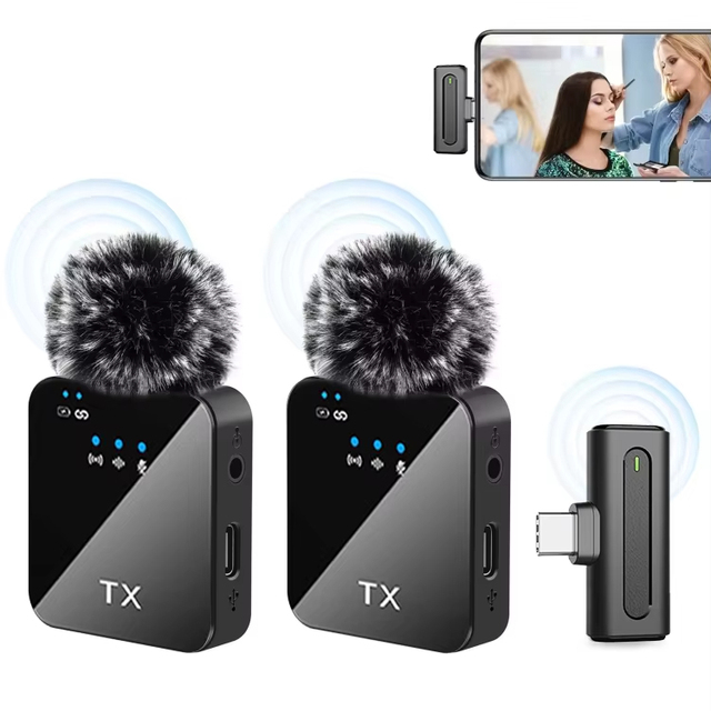 Portable Noise Reduction F15 Wireless Microphone 2.4G Wireless Lavalier Microphone Windproof for Outdoor Live Broadcast