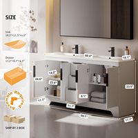 Meuble-lavabo moderne autoportant en MDF avec double vasque 48''/60'', 3 portes, robinet et drain à fermeture douce