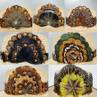 Bandeau de chapeau en plumes de coq naturelles lavées, avec franges et ruban, pour hommes et femmes, style cowboy, fedora, accessoire de coiffure et de costume