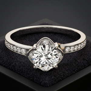 แหวนเพชรทรงกลมเพาะเลี้ยงพร้อมเพชรข้าง ตัวเรือนทอง 10K 14K 18K เงิน 925 935 ของขวัญงานหมั้นงานแต่งงานสุดโรแมนติก - Product Image 1