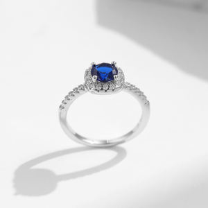 Perak murni 925 cincin janji biru antik perhiasan halus cincin pertunangan pernikahan pita untuk wanita - Product Image 5