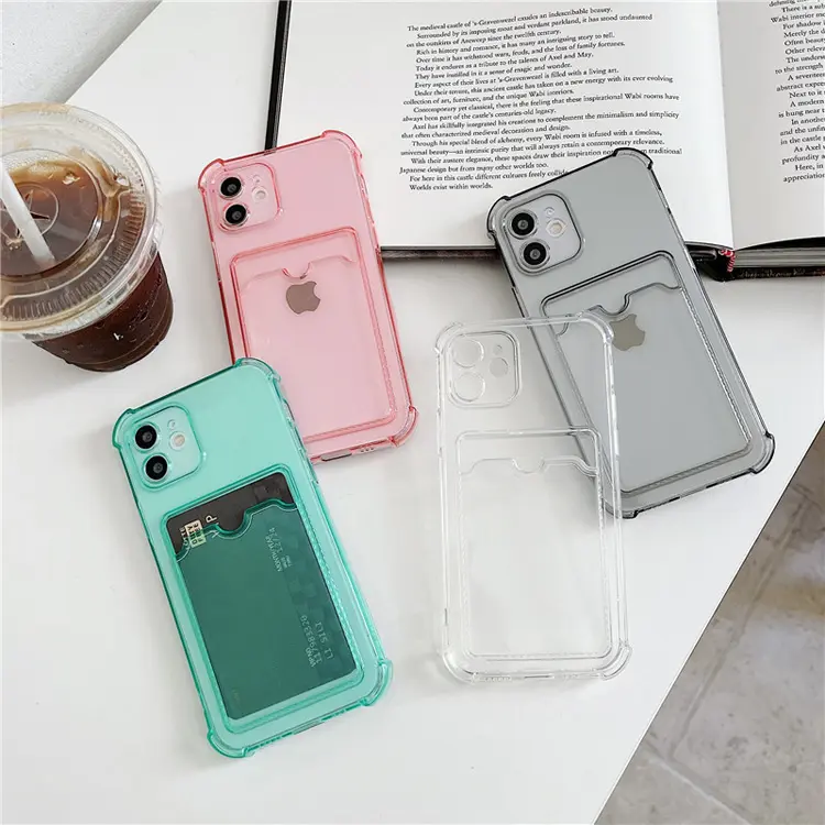 Casing Ponsel Silikon Lembut Tempat Kartu Dompet untuk iPhone 14 PLUS 14 PRO 14Pro Max 13PRO 12PRO MAX dengan Slot Tempat Kartu Penutup TPU