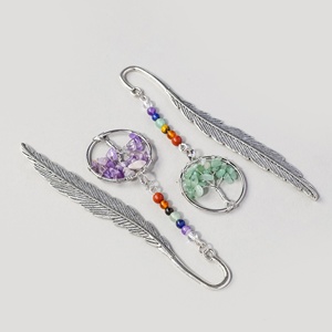 Marque-page en métal avec plume et arbre de vie en cristal naturel, perles chakra, idéal pour <span class=keywords><strong>les</strong></span> amateurs de livres et <span class=keywords><strong>les</strong></span> cadeaux (vente en gros) - Product Image 4