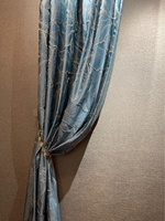 Rideaux occultants prêts à poser de haute qualité, luxueux, en jacquard à feuilles dorées et bleues, avec œillets