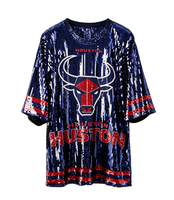 Damen Houston City Pailletten Kurzarm-Fußballfan-T-Shirts Glitzernde Spiel-inspirierte Freizeit-Sporttrikots