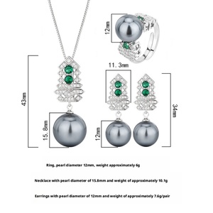 Factory Wholesale Eco-friendly Copper 16-12mm Grey Pearl Christmas Style Necklace and <b>Earrings</b> Grey Pearl Jewelry <b>Set</b> - Product Image 2