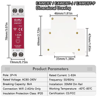 Disjoncteur intelligent WiFi Tuya EWeLink MCB 1P+N 63A avec relais temporisé, compteur d'énergie kWh, protection contre les surtensions et télécommande