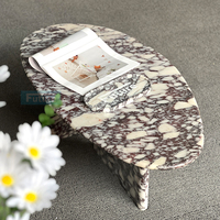Table Basse Moderne Polie en Marbre Calacatta Violet à Plateau en Forme de Goutte, Piédestal Bas pour Salon, Table d'Appoint de Café Personnalisée
