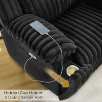 Sofá Seccional Eléctrico Reclinable con Cargador Inalámbrico para el Hogar, Sofá de Pana Afelpada de 6 Plazas, Conjunto de Esquina Reclinable Cómodo